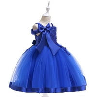 Djevojke za djecu Minimalistička bowknot vezena cvijeća Neto pređa Rođendanske haljine Tamno plave 3- godine