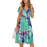IOPQO Ljetna haljina Ženska kratka rukava Ležerne prilike Cvjetno štampanje Plaža Maxi Labava haljina