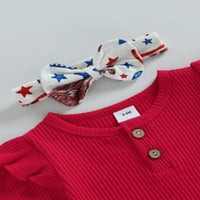 4. srpnja Dan neovisnosti Novorođenče Djevojke za djecu Ljetna odjeća rebrasta kratkih rukava Rompers + stočna zvijezda Ispis pantalone za ispiranje