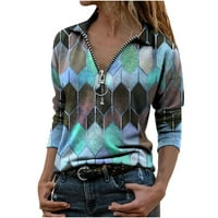 Ženske majice Modne žene Revel Geometrijski print Zipper Dugih rukava Ležerna bluza Majica Top Womens