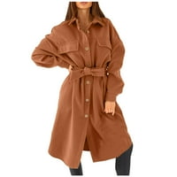 Entyinea ženski kaput kaputa kabine Casual Open Front Blazer dugih rukava zastoj navratnik čvrsta rovova kaki s