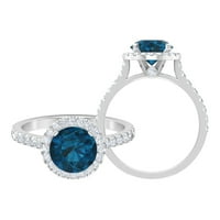 CT London Blue Topaz zaručni prsten s dijamantnim naglaskom, plavim prstenom za žene, sterling srebrna,