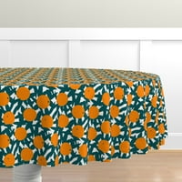 Pamuk Satens Stolcloth, 70 Round - Art Deco Orange Grove Botanički Midcentury Skandinavska citrusa Ispisuje posteljinu s prilagođenim tablicom od kašika