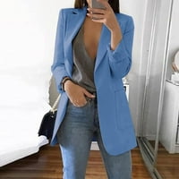 Dugi rukav čvrsti džep vrhovi Cardigan Suit Cardigan Ljetni bluže za žene Lagani klirens plava veličina