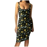 Haljine za žene ženski poklopac bez rukava grafički grafički otisci Srednji dužina Ljeto vruće prodajne platne haljine crne xl