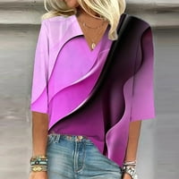 Susanny Womens Tunic Tops Plus Veličina polu-rukave Dužine za ruke Žene Ljetne košulje i vrhovi V izrez Grafički krajevi majice Bluze za žene Dark Purple S