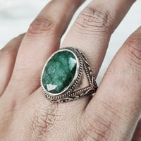 Emerald Corundum MANS prsten, prirodni smarald Corundum, maji za rođenja, srebrni nakit, srebrni prsten,