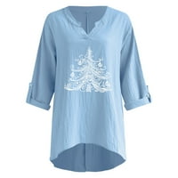 Ružni božićni džemper za žene Žene dugih rukava ramena pamučna posteljina V-izrez labavi božićni bluza
