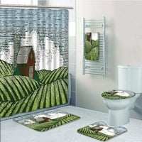 Woodcut seoske drvene scene sa crtežom Zemlja Životni život kupaonica Podesite tuš zastava za kupanje
