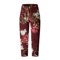 Ženske pamučne posteljine ravne hlače moda opuštena cvjetna leopard visoke elastične struk cijevi za latine kauzalne labave pantalone crvene s