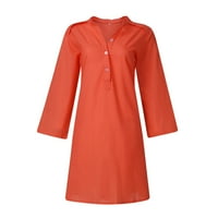 Ženska modna ležerna temperament za rewneck gumb labavo pamučne haljine za žene narandžaste xl