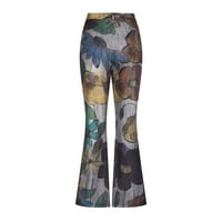 Plus veličine traperica za žene Stretch cvjetni tiskani midreni pantalone od pantalona od pantalane traper pantalone tanka čvrstog zvona