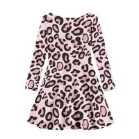 Suhoaziiia ružičasti majica Swing haljina za mlade djevojke 5- godina gradijentna leopard tisak klizača suknje A-line naborane udobne playage Zimske praznične skoke