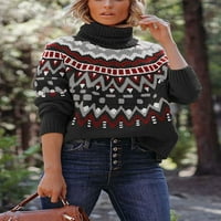 Ženski vintage turtleneck plemensko plemenski grafički džemper s dugim rukavima