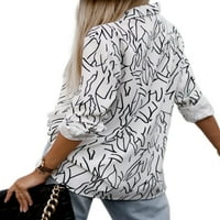 Beiwei ženske majice s dugim rukavima Sažetak ispisa casual vrhovi Dame sa džepom Odmor Tunika Majica Bijeli XL