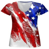Majica Capreze Dame majica kratki rukav Američka zastava Ispis ljetnih vrhova Mekani tee V izrez Tunika Bluza Crna crvena 5xl