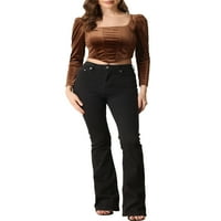 Allegra K Crop Velvet Top za ženska bluza s dugim rukavima s dugim rukavima