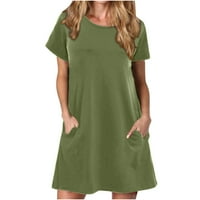 Ljetne haljine za žensko čišćenje trendSvežerne ležerne ljetne majice haljina haljina s kratkim rukavima sa džepovima za žene vojske zelene boje