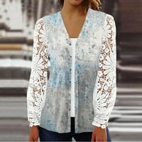 Yubatuo Womens Cardigan ženska kalevremena labava mirna jakna s čipkom patchwork patchwork taster Cardigan za žene Sky Blue XL