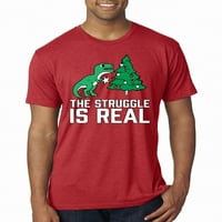 Božićna treća borba je pravi ružni božićni džemper muški premium tri mješavina majica, vintage crvena, velika