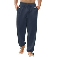 Platnene pantalone za muškarce, muške pamučne posteljine hlače elastične struke lagane casual pantalone Slim Fit Yoga Hlače na plaži sa džepovima