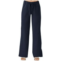 Ženske y2k hlače Čvrsta boja zavezane džepove labave casual široke noge pamučne posteljine casual pantalone