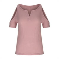 Skraćene ljetne majice za žene tiskane pletene pune boje hladnog ramena Elegantna dnevna haljina labava fit duboko V izrez Tee Camisas