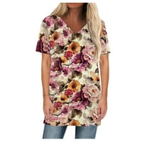 Ženski bluze Ženski modni ležerni print V-izrez kratkih rukava tiskana majica Hot Pink L