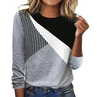 PXiakgy Women Moda Looja boja Bloked Striped Print Casual dugih rukava kraljevska majica Torp Grey +
