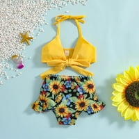 TODDLER Ljetne djevojke Cvjetni ispis suncokreta Truffs Dva kupa kupa kupa kupaći kostim veličine 100