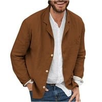 Muški pamuk i posteljina Cardigan Regurna fit Solid Color Dugme Dugme s dugim rukavima dolje Orgla jakna