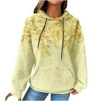 Ersazi Ženski KARDIGAN DREMENCI Ženski modni kapuljač džep s kapuljačom dugih rukava od ispisanog džemper u caringu žuta prevelika dukserica za žene L