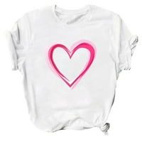 Zodggu Poklon Valentines Day Love Heart Print Kratki rukav Crew Crt Compy Fashion Dame Trendy bluza The Forts Knotted T majice za žene Ženska slobodno vrijeme Bijela L