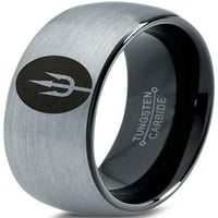 Tungsten Trident Oružnica koplja prsten za prsten za muškarce Žene Udobnost Fit crna kupola brušena siva polirana