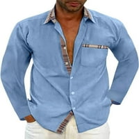 Glonme Muška bluza dugih rukava majica rever na vratu MENS Classic Tunic Majica Comfy gumb dolje crne s