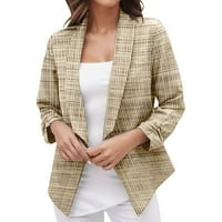 Njshnmn Womens Blazer za posao dugih rukava Otvorena prednja jaktura, žuta, XXL