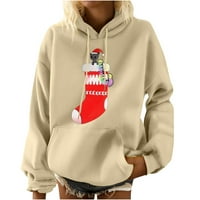 Ženska božićna slova s ​​dugim rukavima Ispiši majicu Tunički vrhovi za ispis džepa pulover bež m