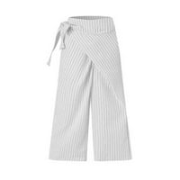 Grianlook čipke up pantalone za žene prugaste visoke strukove pantalone s ravnim nogama palazzo hlače bijela 4xl