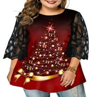 Enjiwell Womens Božićne Xmas majice rukave Mesh Sheer Tunic bluza Plus veličina