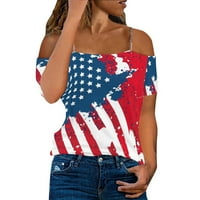 Dame Lanac remen Neovisnosti Dan Američka zastava Štampana pamučna majica kratki rukav Tee Dame Odjeća