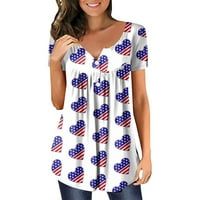 Cuoff bluze za ženske ležerne modne plus veličine Dan neovisnosti tiskani kratki rukav Dugme V-izrez Ženski vrhovi bijeli 5x