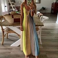 Ženske haljine Maxi bez rukava Maxi tiskano ljeto Off-ramena haljina žuta 2xl