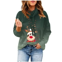 Božićne dukseve za žene Turtleneck nacrtajući slatke grafičke težene vrhove dugih rukava, ležerna lagana pulover A2