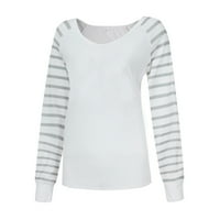 Puntoco Ljetni vrh za žene Proljeće V-izrez Striperice sa labavim patchwork bluzom vrhova pulover bijeli