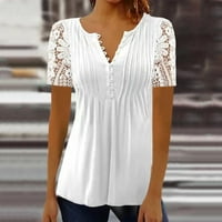 Ženska majica V izrez Ljeto kratki rukav V-izrez Loose Fit košulje Ležerne prilike Bijeli XL
