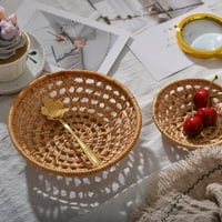 Ručna tkana ratana košarica kruha okrugla čaj ladica za hranu posluživanje ploča za večeru zabave za kafu s doručkom voće l