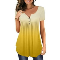 Ženske tunike vrhovi labavih majica kratkih rukava Botton up casual ruched bluze za ženske žute l