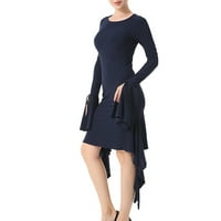 Maxi haljina za žene Fall Women modni dugi rukav okrugli vrat Petka rukave rukave košulje mornarice