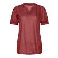 Ženski pleteni puff kratkih rukava Ljeto V izrez T majica Labavi uredski radni bluzovi Dressy casual