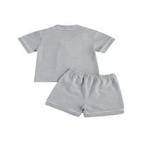 Asashitenel Little Boy Girl Pamuk Pajama, košulja s gumbom kratkih rukava Top kratkih hlača Kids Woodwear
